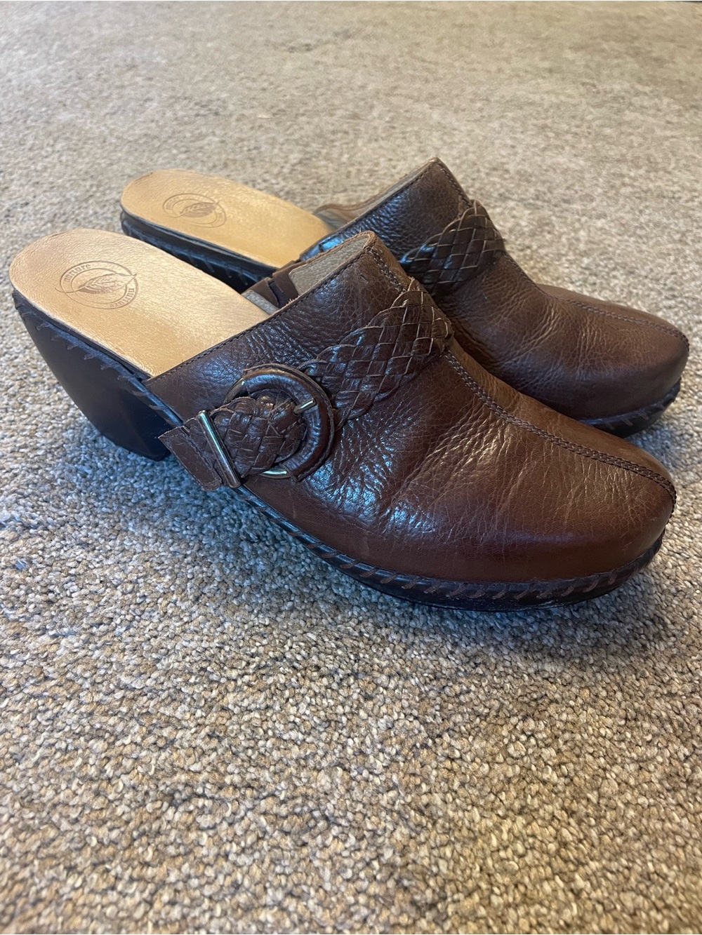 Nurture by Lamaze Abiee Brown Leather Braided Mule Clogs Size 9.5 Boho
